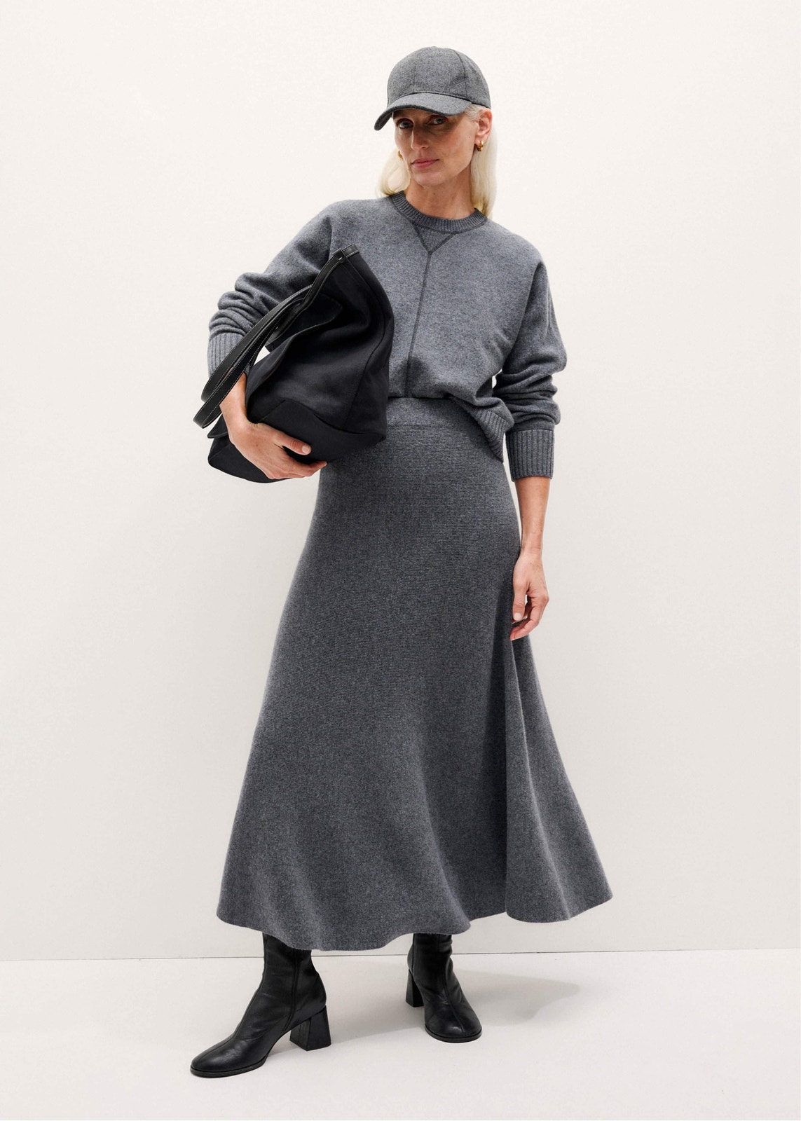 Me+Em Grey Felted Merino Wool Maxi Skirt Womens S A-Line Nwt Quiet Luxury Knit